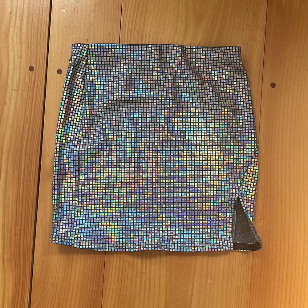 Holographic Mini Skirt with Side Slit